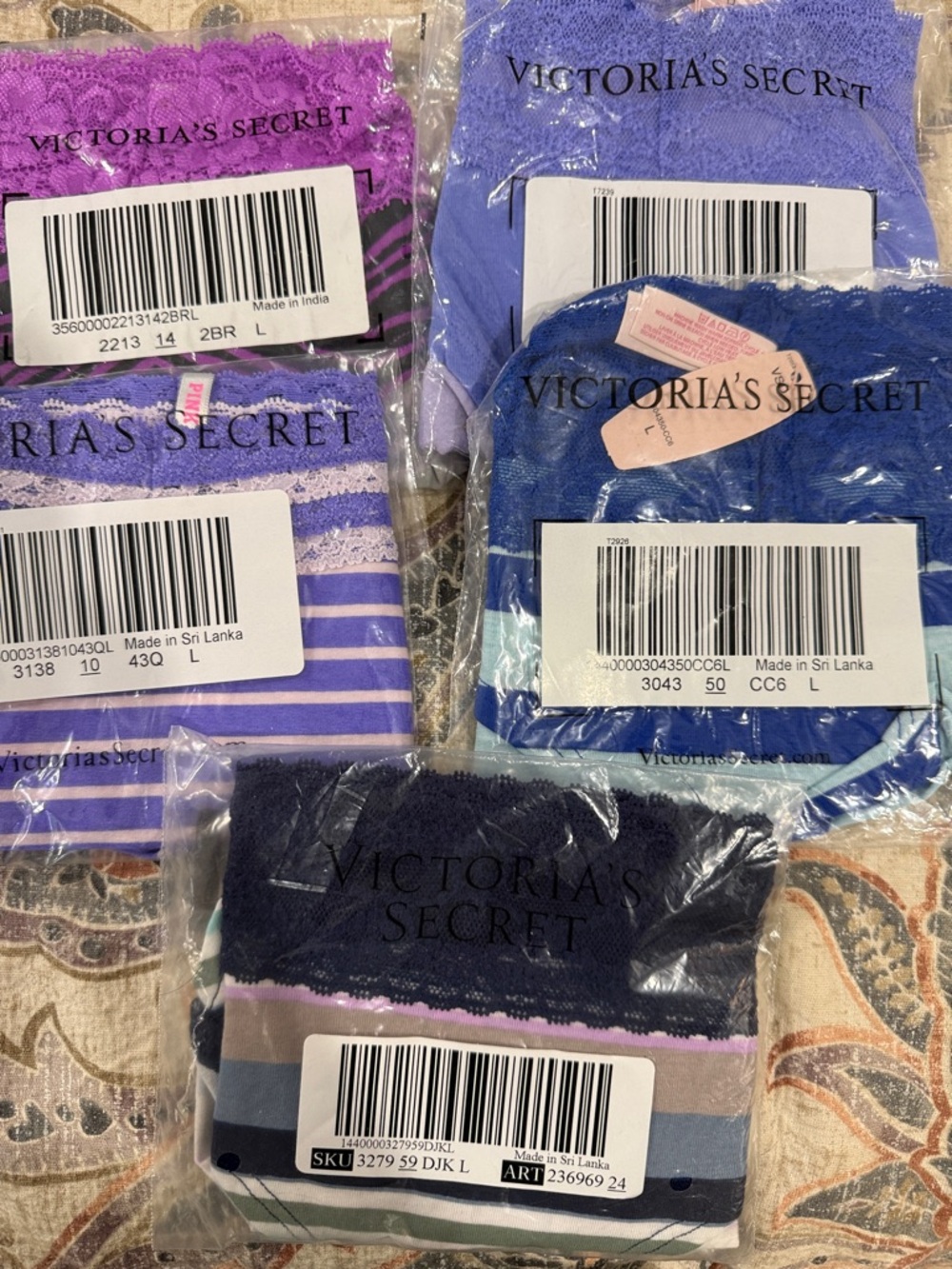 Victoria's Secret Lace & Stripe Panty Set 5 pair